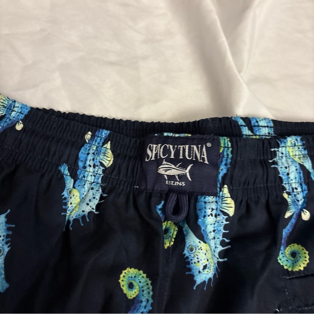 NEW Spicy Tuna Board Shorts Mens Large Swim Trunks Surf Beach Bright Seahorse - Picture 9 of 10